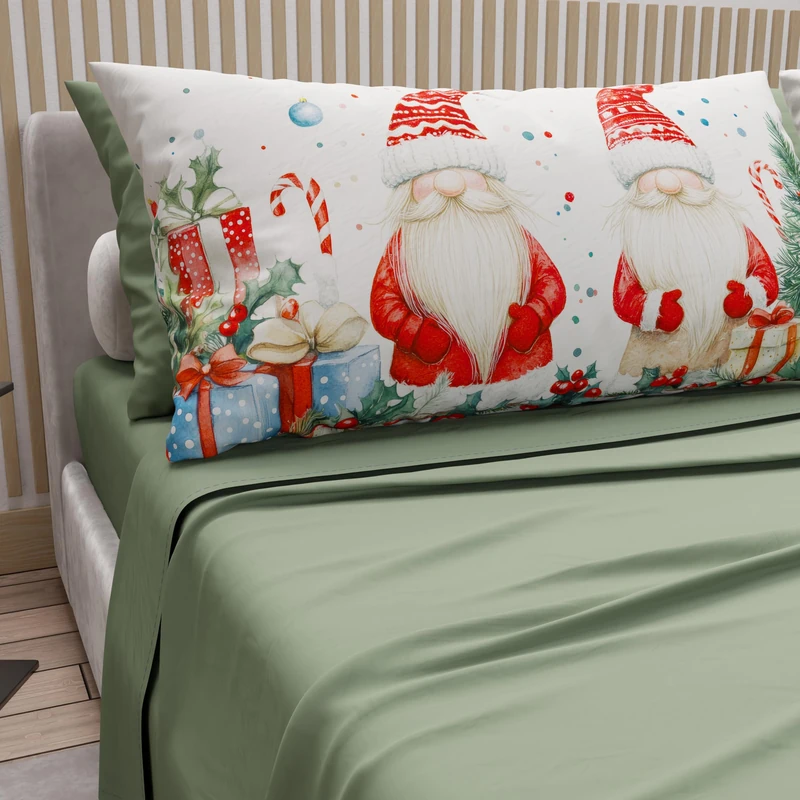 PETTI Italian Artisans - Cotton Sheets with Christmas Digital Print Pillowcases, French Queen Size Christmas Sheets, Christmas Bed Set, Xmas 6 Green, 100% Made in Italy