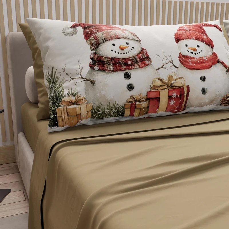 PETTI Italian Artisans - Cotton Sheets with Christmas Digital Print Pillowcases, French Queen Size Christmas Sheets, Christmas Bed Set, Dove Grey Snowman, 100% Made in Italy