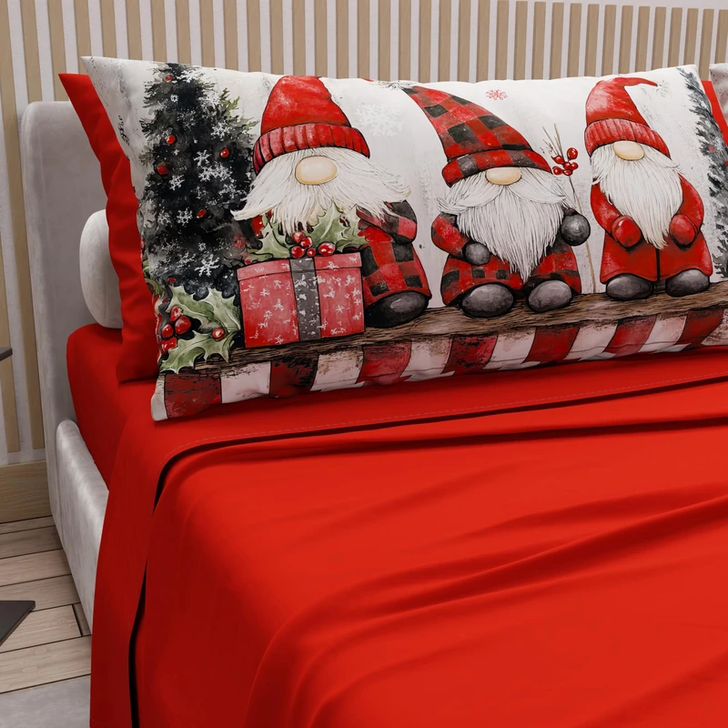 PETTI Italian Artisans - Cotton Sheets with Christmas Digital Print Pillowcases, Christmas Double Sheets, Maxi Double Bed Set, Xmas 5 Red, 100% Made in Italy