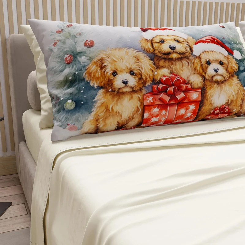 PETTI Italian Artisans - Cotton Sheets with Christmas Digital Print Pillowcases, Christmas Double Sheets, Maxi Double Bed Set, Dog Cream, 100% Made in Italy