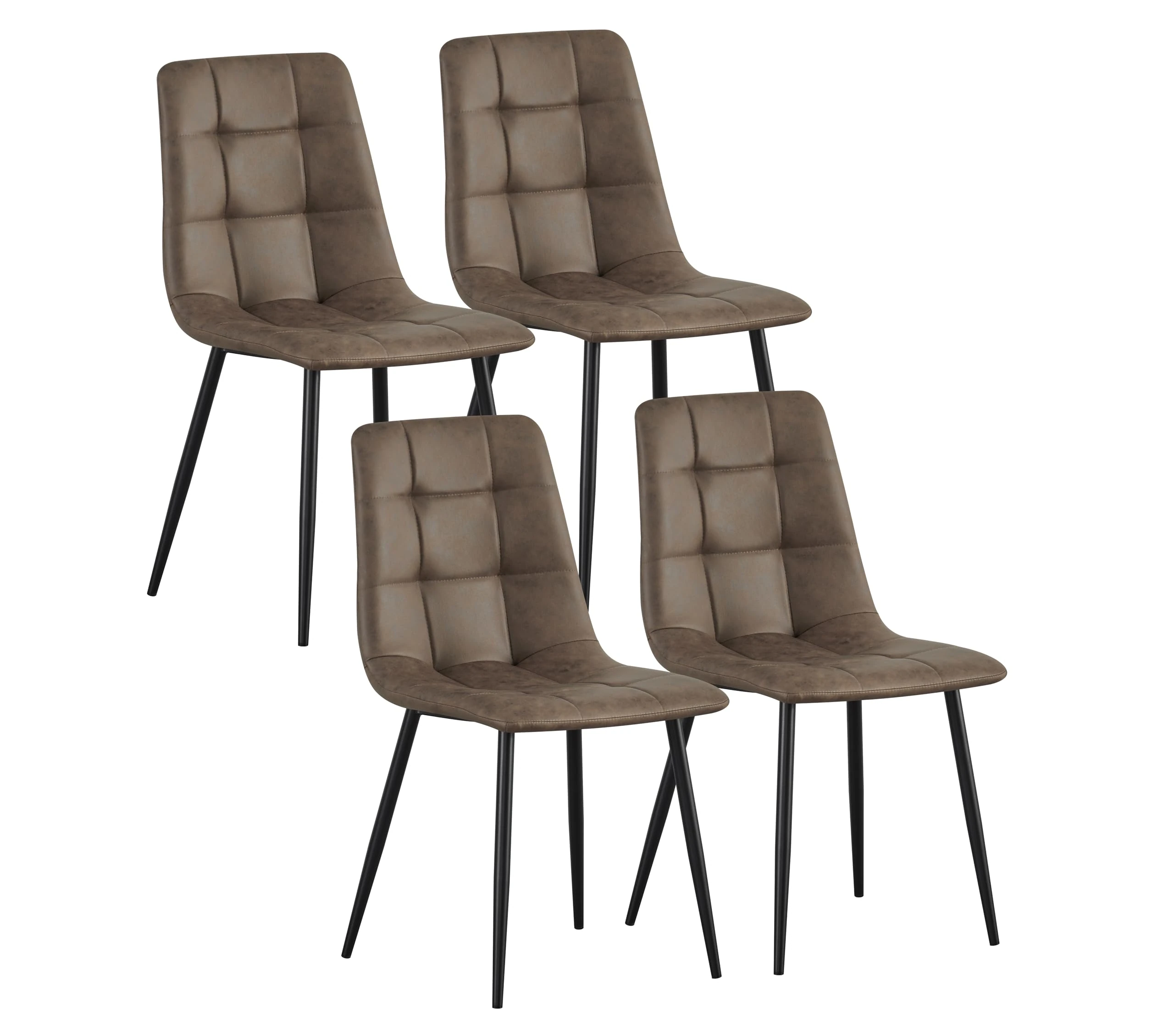 MOF Dining Chairs Set of 4–Faux Suede Dining Chair with Padded Seat, Tufted Back and Sturdy Metal Legs–Modern Upholstery for Kitchen, Dining Room, Lving Room or Home Office (Brown Check x 4)