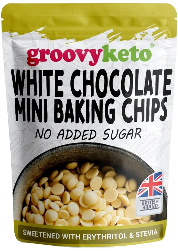 White Chocolate Chips Buttons by Groovy Keto | No Added Sugar | Made with Milk | Baking Chips | Sweetened with Stevia Erythritol | Diabetic Friendly Low Carb Chocolate | Keto Friendly | 210g Pouch