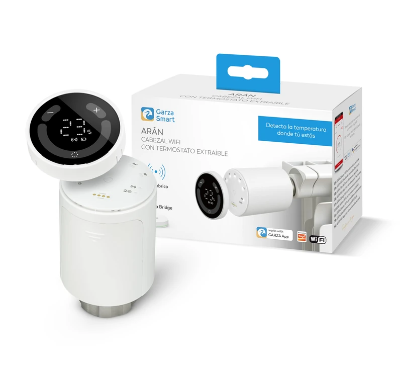 Garza - Pack Duo Radiator Heads + Portable Sensor, Thermostatic Valve, App and Voice Control, Manual/Automatic Modes, Window Detection, Anti-ice and Autonomy 2 Years