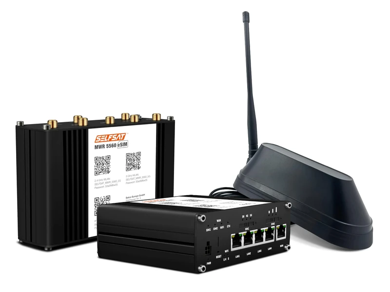 SELFSAT MWR 5560 eSIM 5G Cat 19 WLAN Router up to 3.4 Gbps with Shark 5G Antenna Black