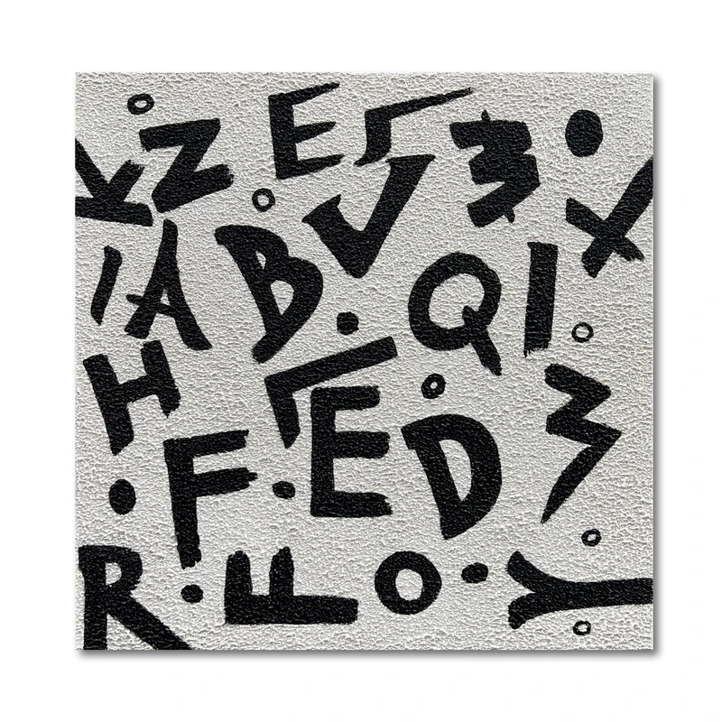 Limiyer Art 24x24 inch hand-painted black and white letter texture art oil painting in modern abstract style. Suitable for wall decoration in home office