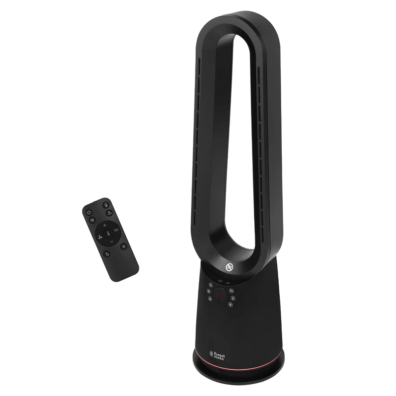 Russell Hobbs Bladeless Electric Heater & Cooling Fan 2000W with Remote Control in Black, 10 Fan Speeds & 4 Modes, Hot & Cool with Touch Control, and LED Display, 8-hour Timer, RHBHC2030B