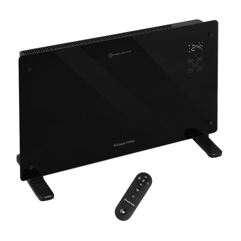 Russell Hobbs Glass Panel Electric Smart Heater WiFi Enabled 2000W with Remote Control in Black, 3 Heat Modes, Touch Contol & LED Display, Auto-Adjust Temperature Sensor, Wall Mountable RHPANH2006B