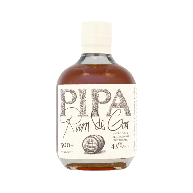 Pipa Rum de Goa 50cl - Spiced Rum Aged in Portuguese Port Casks with Black Pepper, Cinnamon & Clove - Goan Spirit Celebrating Indo-Portuguese Heritage & Traditional Flavours