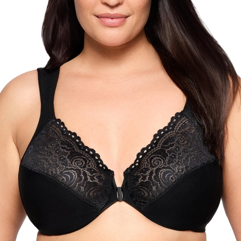 Glamorise Wonderwire Front-Closure Posture Lace Underwire Bra 1255 (Women's & Women's Plus) Black
