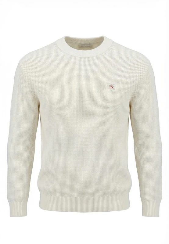Calvin Klein Men's Ls Ez Cotton Waffle Crwnk SWTR 9 Lv04Rd313G Sweaters, White (Tofu), XS