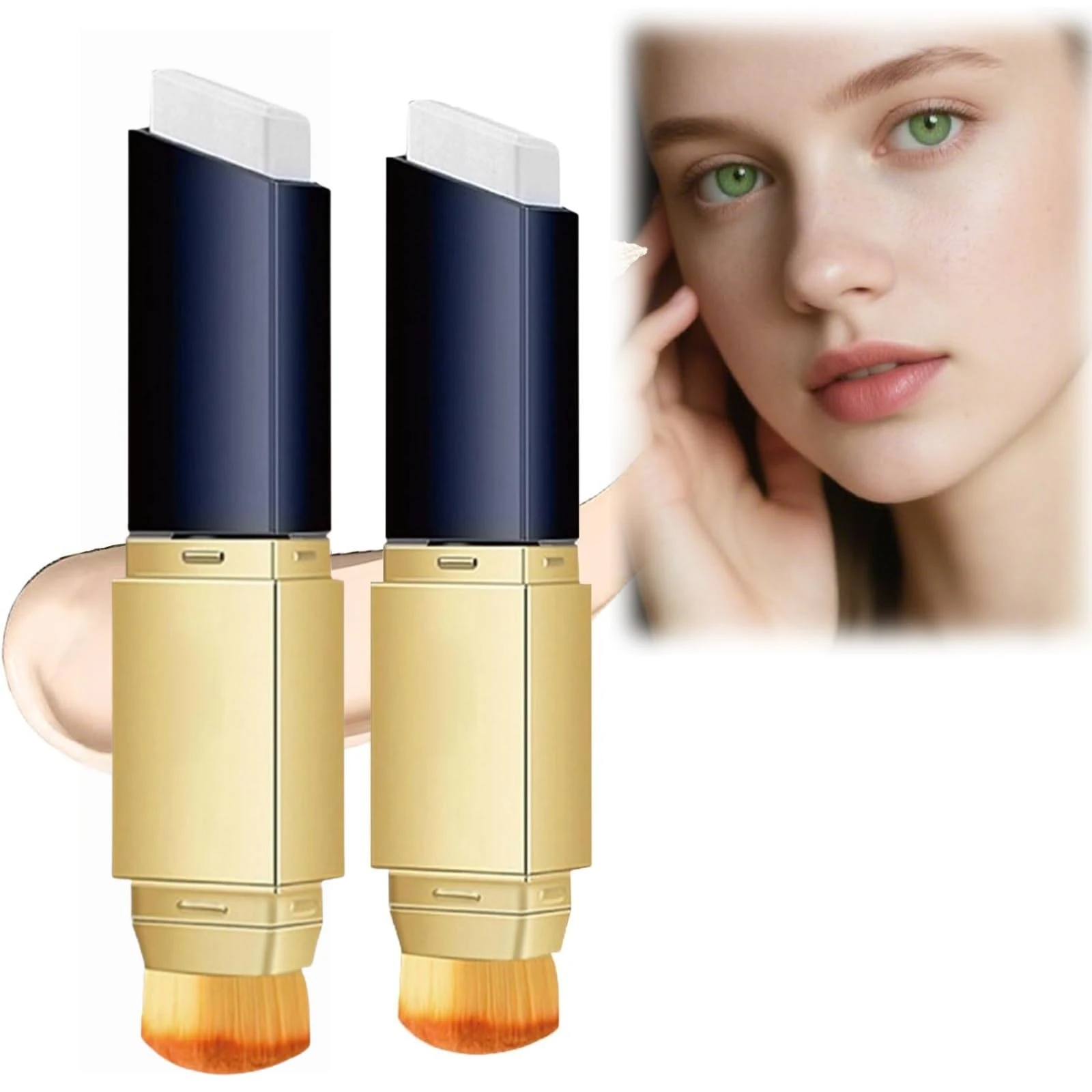 2PCS 2-In-1 Foundation Stick Full Coverage,Color Changing Foundation with Brush,Cover Up Stick Concealer,Waterproof Cream F/oundation,Natural Makeup F/oundation,for All Skin Tones(Natural+Ivory white)