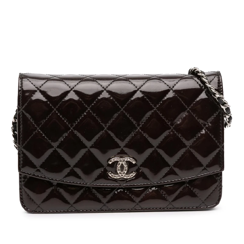 Chanel Pre-Loved Quilted Patent Brilliant Wallet On Chain Handbag