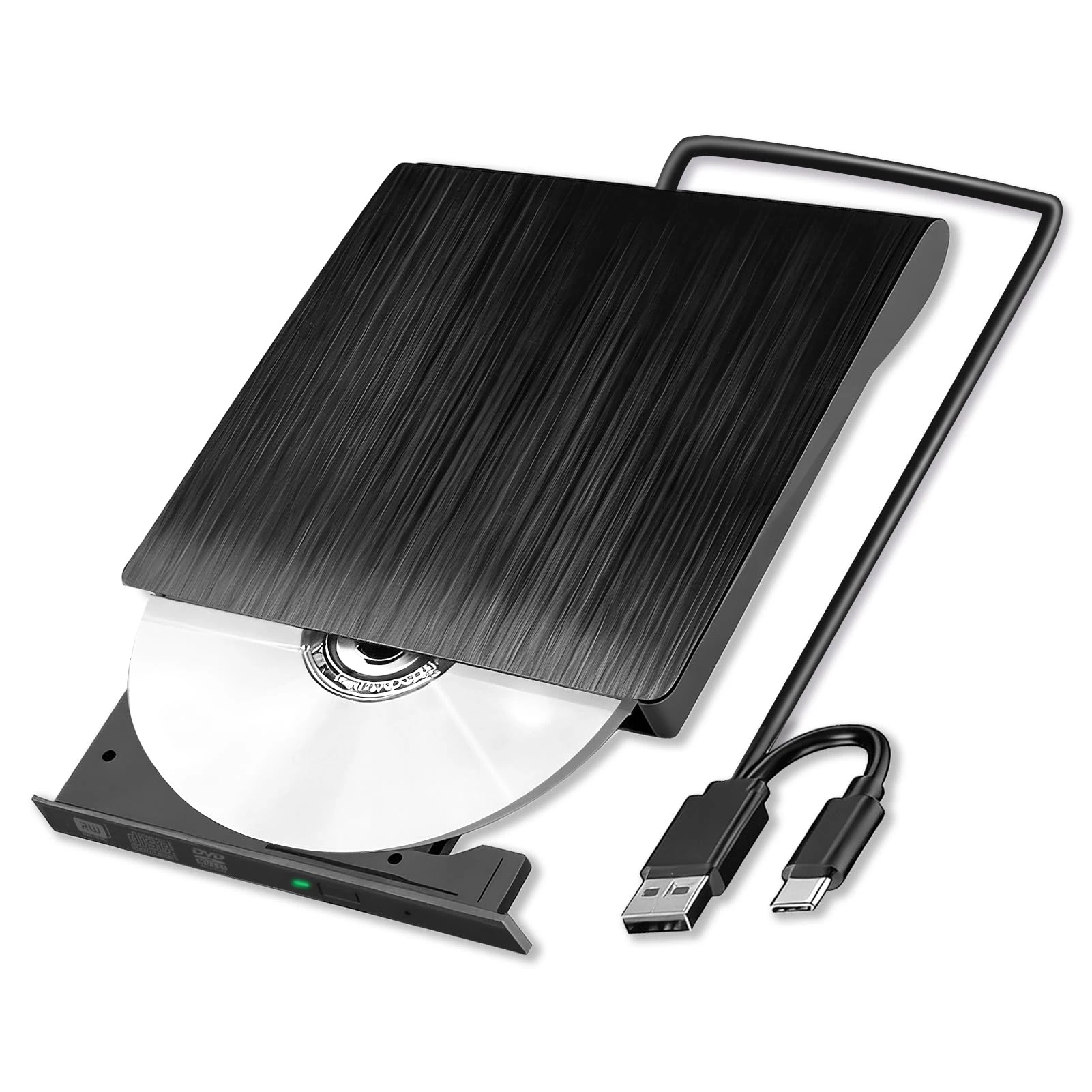 Lyai External CD DVD Drive for Laptop, Portable USB 3.0 and Type-C CD DVD Rw Writer Reader Burner Slim Optical DVD Player for PC, Desktop, Mac OS/Windows 11/10/8/7/XP/Linux