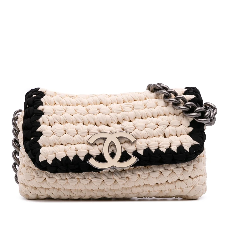Chanel Pre-Loved Neoprene Fancy Crochet Flap Shoulder Bag