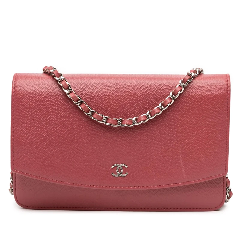 Chanel Pre-Loved CC Caviar Sevruga Wallet On Chain Handbag Crossbody Bag