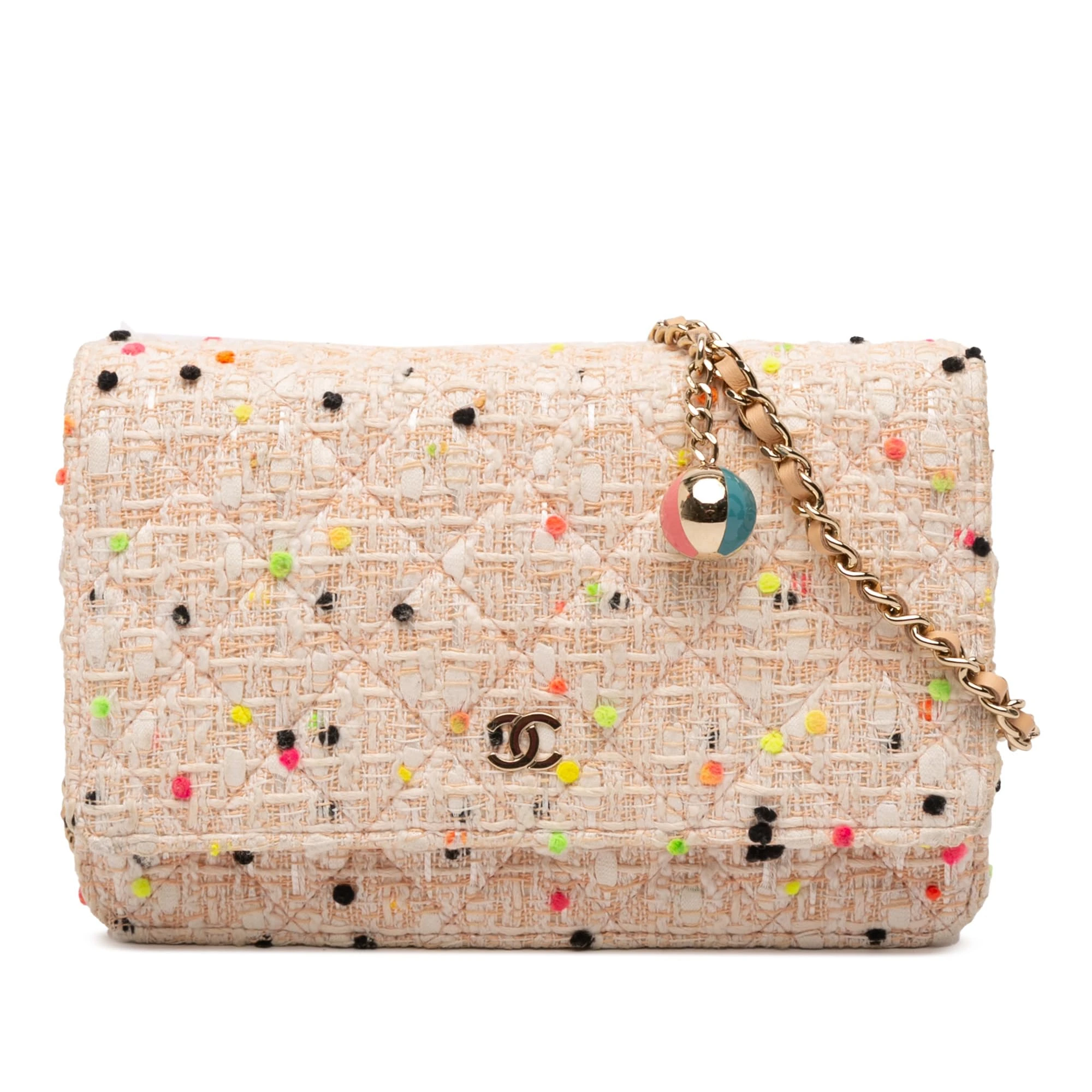 Chanel Pre-Loved Quilted Tweed Candy Cotton and Beach Ball Wallet On Chain Handbag
