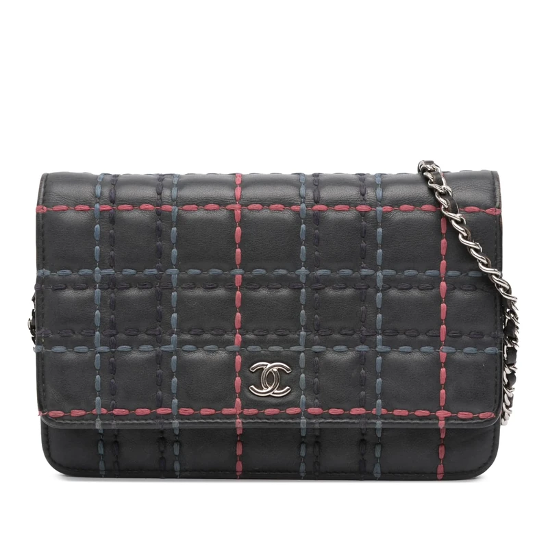 Chanel Pre-Loved CC Square Stitched Calfskin Wallet On Chain Handbag Crossbody Bag
