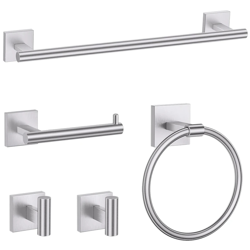 TURS 5-Pieces Brushed Nickel Bathroom Hardware Set 23.6 Inch SUS304 Stainless Steel Towel Bar Set Wall Mounted Bathroom Accessories Set