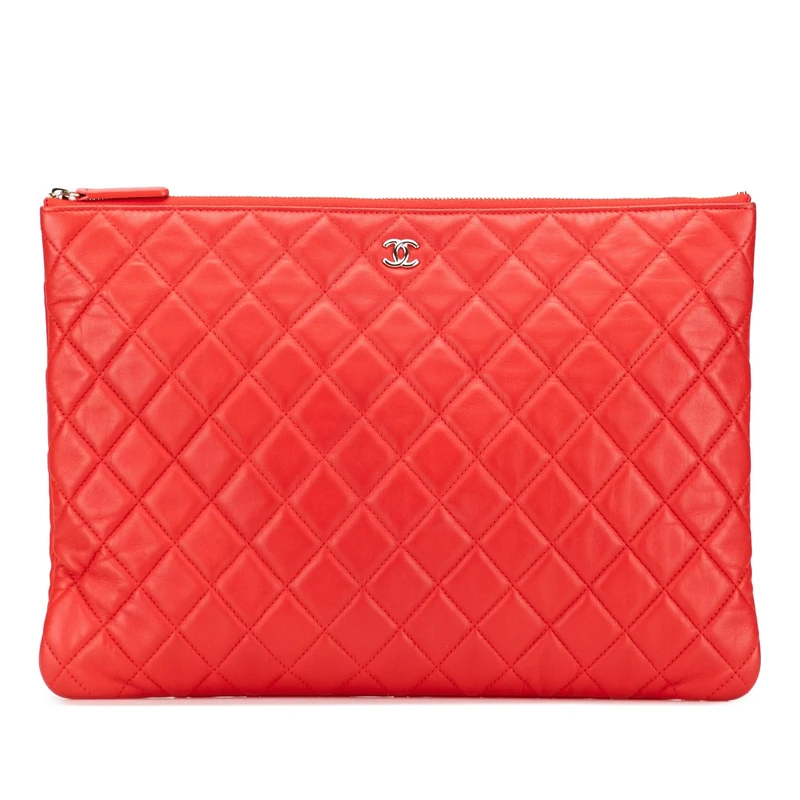 Chanel Pre-Loved Large Quilted Lambskin O Case Clutch Bag