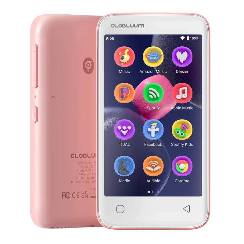 96GB MP3 Player with Bluetooth 5.0 and WiFi, Music Player with Spotify, Audible, Amazon Music, Pandora, Libby, Spotify Kids, 4" Touchscreen Android MP4 Player with HiFi Sound, FM Radio (Pink)