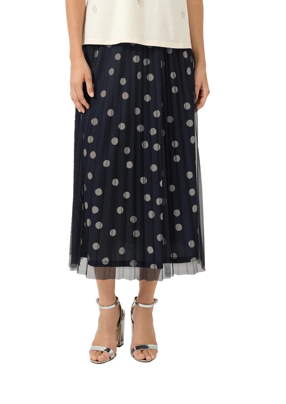 s.Oliver Pleated Mesh Midi Skirt with Jersey Lining, 59A3_Navy, 18