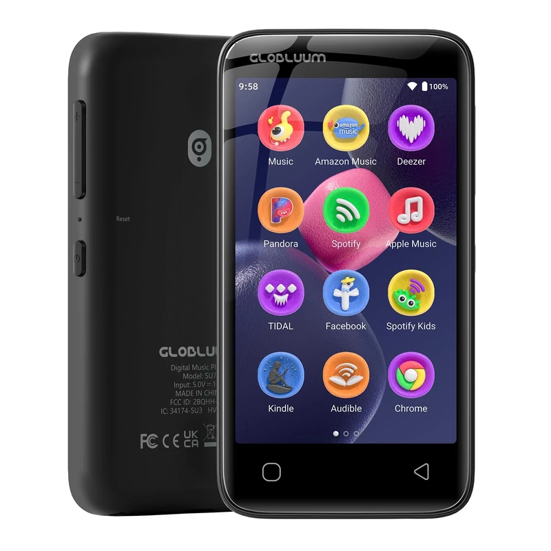 96GB MP3 Player with Bluetooth 5.0 and WiFi, Music Player with Spotify, Audible, Amazon Music, Pandora, Libby, Spotify Kids, 4" Touchscreen Android MP4 Player with HiFi Sound, FM Radio (Black)