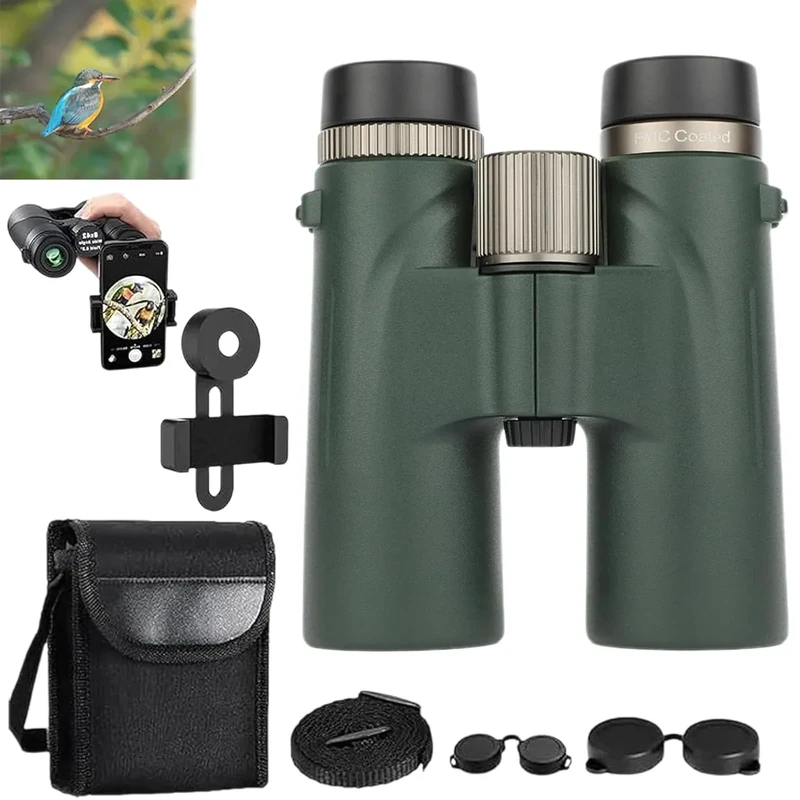 Binoculars 12x42 Adults High Magnification Binocular, Anti-Fog and Waterproof, Perfect for Birdwatching, Travel, Star Gazing and Concerts (Dark Green)