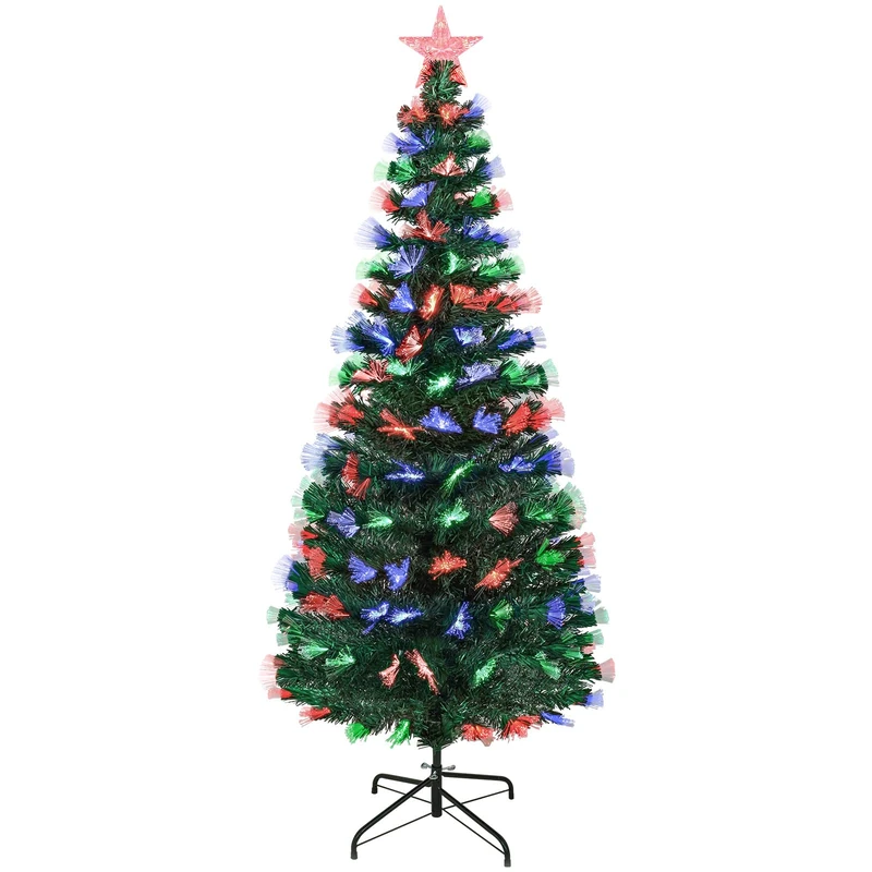 Uten Fibre Optic Christmas Tree, 6ft/1.8m Artificial Christmas Tree with 8 Modes Color Changing Fibre Optic LED Light and Star, 220 Natural PVC Tips, Home Xmas Tree Decoration, Metal Stand, Reusable