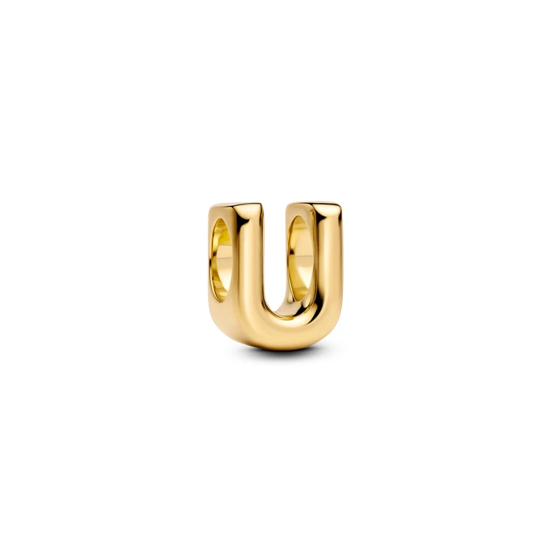 PANDORA Letter U Alphabet Mini Charm Sterling Silver 14K Gold Plated Compatible Moments, Size: 6.1 x 8.2 x 6.4mm 763967C00 - Image 1