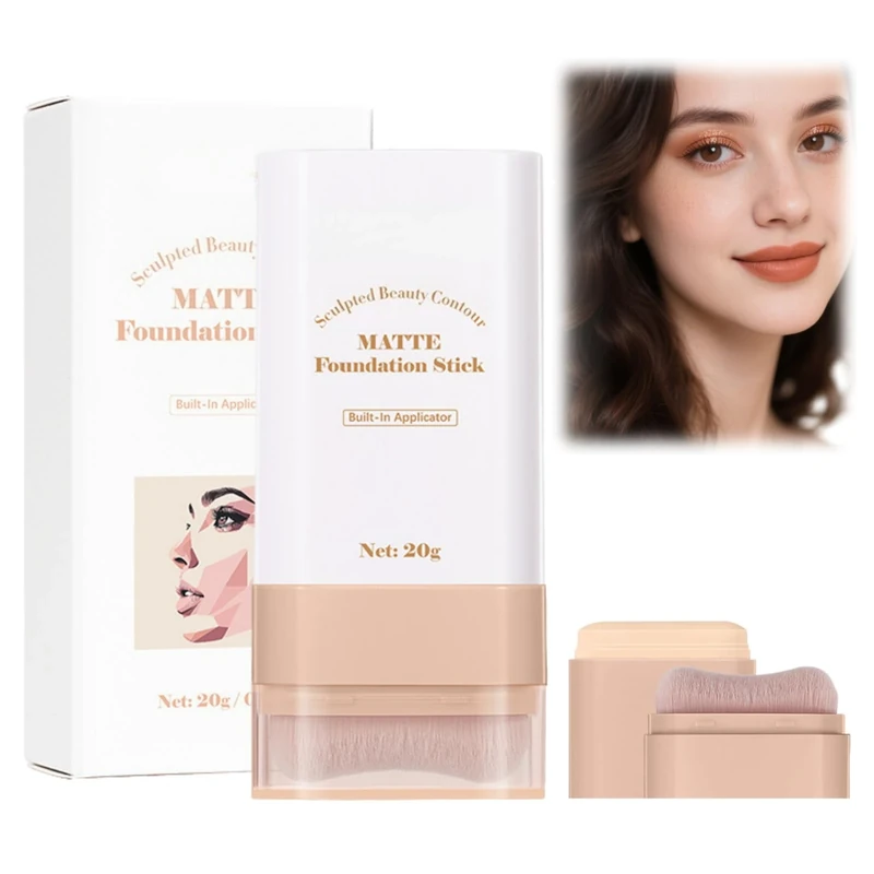 Full Coverage Foundation Stick with Built-In Brush,Makeup Multi-Use Concealer Stick,Waterproof & Long-Lasting Matte Foundation,Cream Foun/dation Makeup,Hydrating Tinted Moisturiser(#1 Cream)