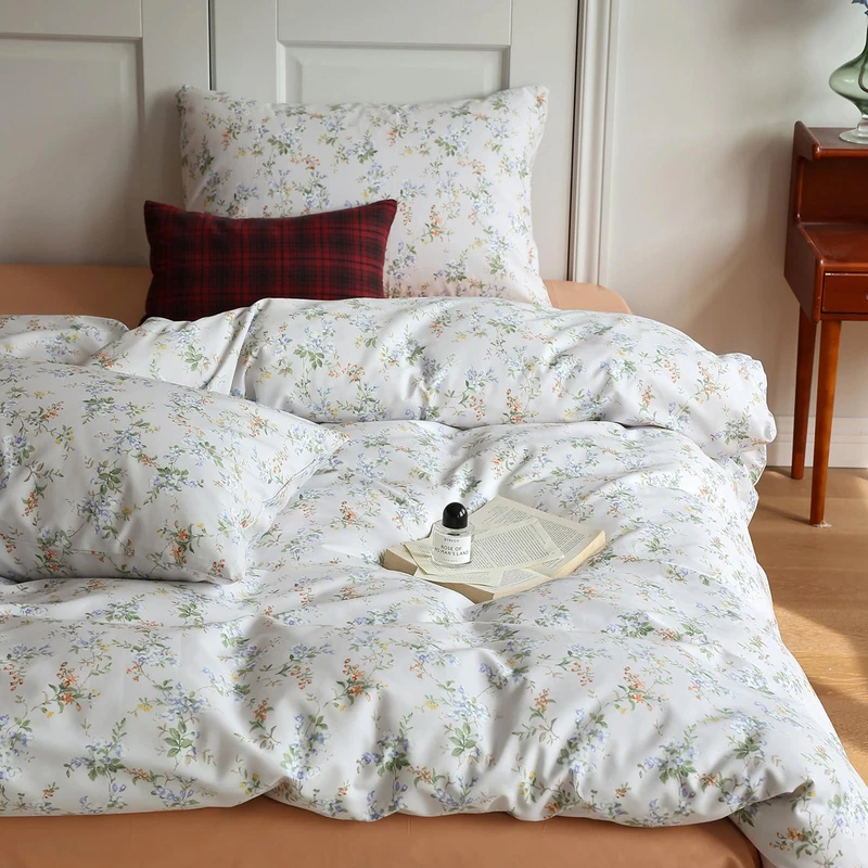 HighBuy Grey Comforter Set Twin XL Size Boho Style with Blue Flower Botanical Bedding Comforter for Cute Cottage Bedding Collection All Season,Decorative Elegant Cozy Cooling Comforter