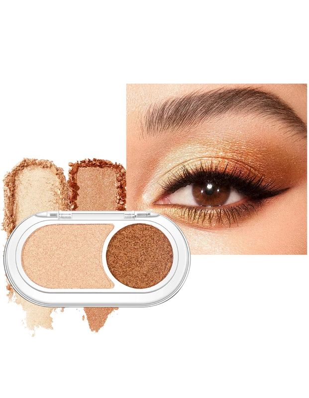 Erinde Dual Color Eyeshadow, Matte & Shimmer Highly Pigmented Eyeshadow Duo, Long-Lasting Blendable, Natural to Glam Eye Makeup Compact for Daily, Party & Travel Looks, #1