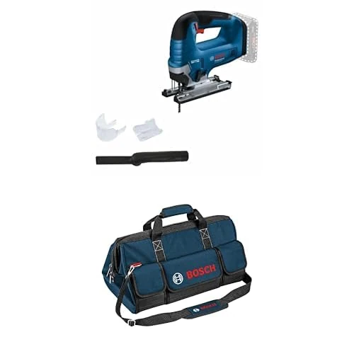 Bosch Professional 18V System Cordless Jigsaw GST 18V-125 B (with Bow Handle, Bevel cuts up to 45° Angles, 1 x Jigsaw Blade, dust Extraction Set) + Bosch Professional toolbag, Size L