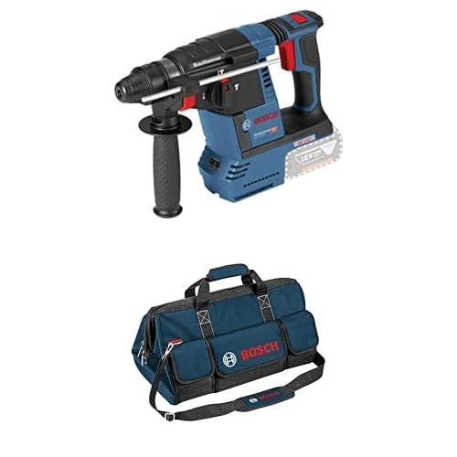 Bosch Professional 18V System Cordless Rotary Hammer GBH 18V-26 (SDS Plus, incl. Aux. Handle, Machine Cloth, Depth Stop 210mm, Without Battery/Charger) + Bosch Professional toolbag, Size L