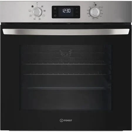 Indesit Turn&Go IO 253 X UK Electric Single Fan Oven, Built-in Stainless Steel Oven, 66L Capacity, Multifunction Cooking, Grill Function, Easy Clean Interior, Energy Efficient A Rated