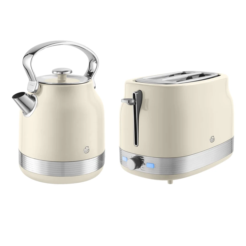 Swan Retro Kitchen Set, 1.7L Rapid Boil Traditional Kettle and 2 Slice Toaster, Non-Slip Feet, Cream, SK14631C & ST19028C