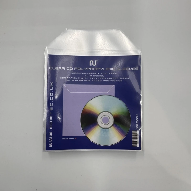 Nomtec CD Sleeves with Flap – Clear Protective Covers for CDs, DVDs & Blu-Rays – Pack of 100 – Scratch-Resistant, Dustproof, Acid-Free, Anti-Static, Slim Storage Organiser
