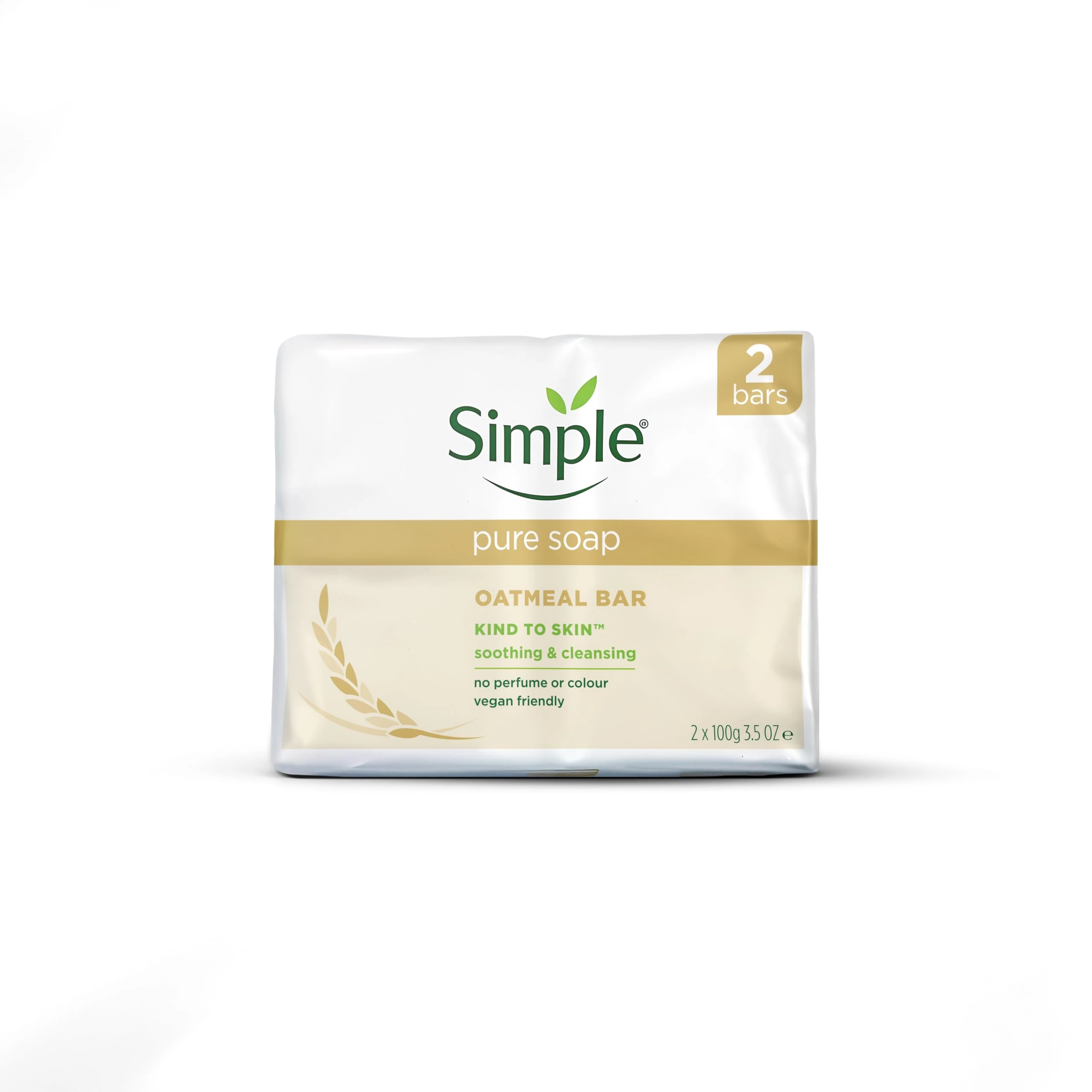 Simple Pure Soap Oatmeal Bar, fragrance free, suitable for eczema, rosacea and sensitive skin; twin pack (2 x 100g)