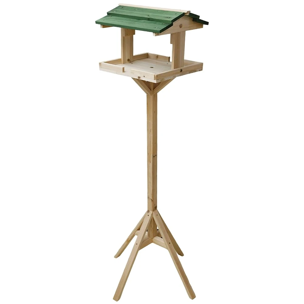 Unibos | Freestanding Wooden Bird Feeding Table – Tall Outdoor Birds Feeder Station For Garden & Patio, Heavy Duty Rustic Wood Bird House For Wild Birds, Sturdy Weatherproof Feeder Stand