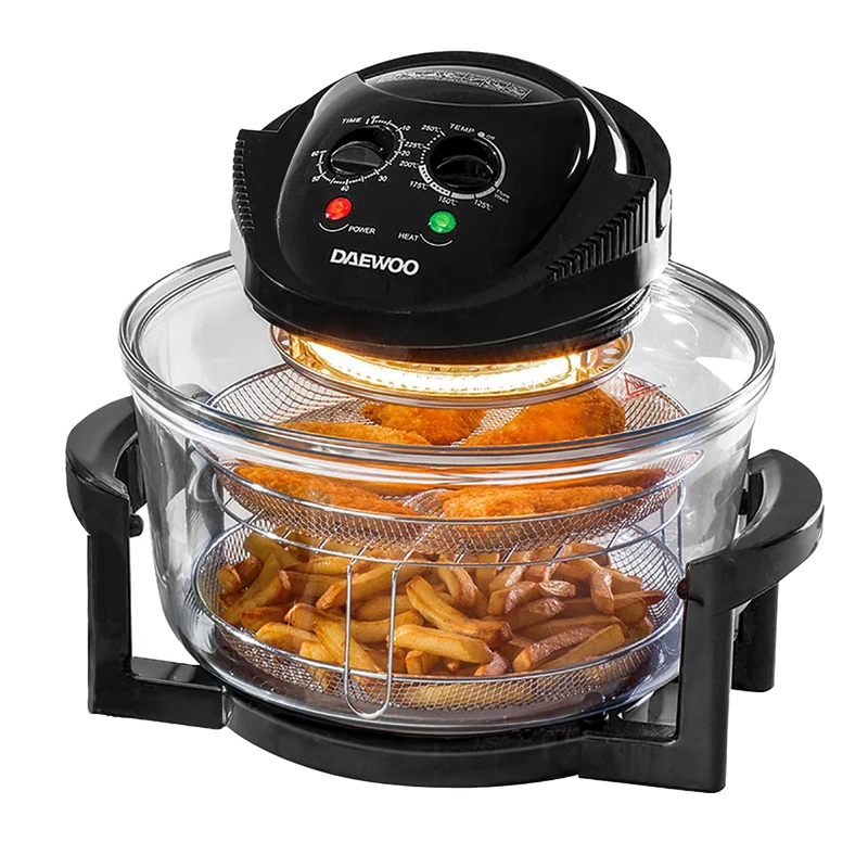 Daewoo 17L Halogen Air Fryer Oven with Extender Ring, 2025 Model – Large Family Capacity, Self-Cleaning, Adjustable Temp & Timer, Includes Racks, Mesh Baskets, Tongs & Accessories