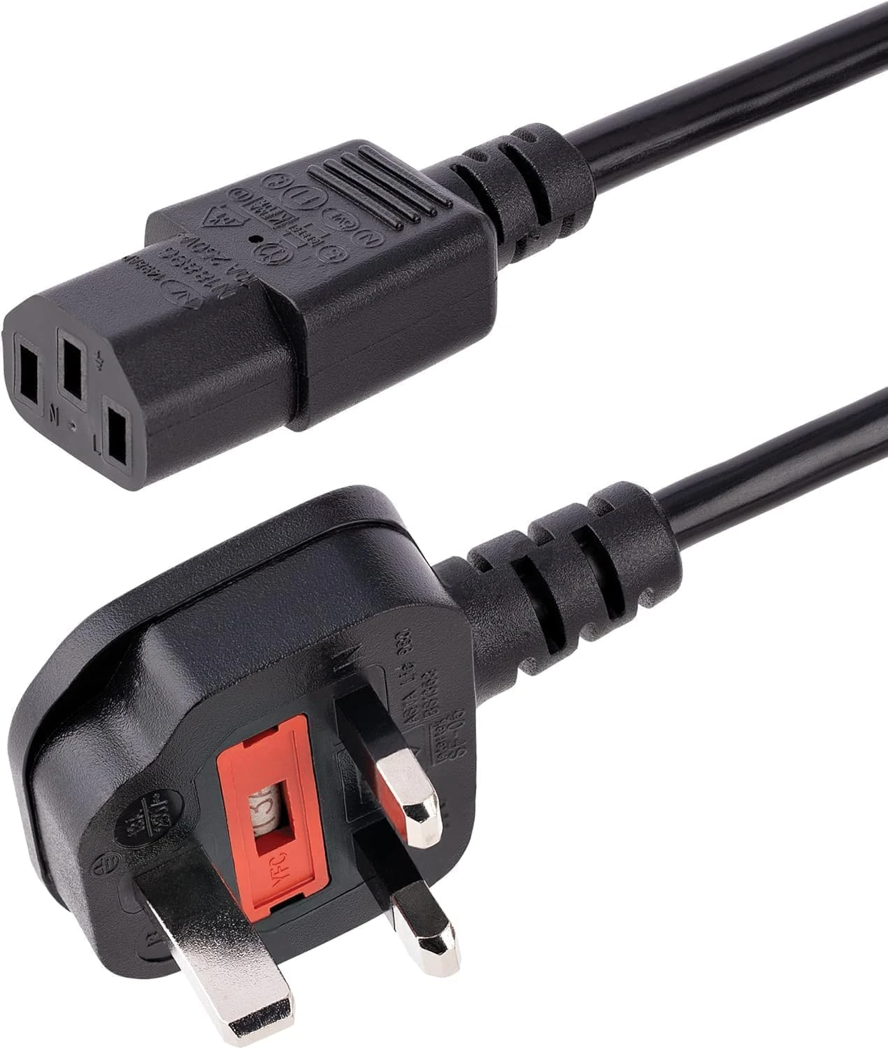 3 Pin Power Cable Adapter Cord, Black, Power Cord, Male-to-Female, 1.5 Meters, 230V AC, Compatible with Laptops, PCs, Monitors, Printers and More Devices (1 Meter)