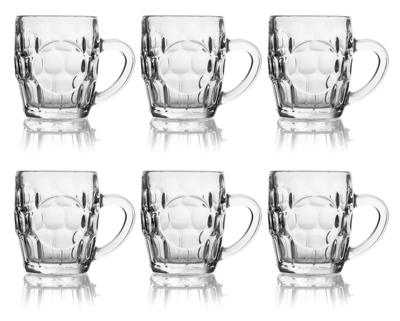 Excelsa Prague Set of 6 Beer Glasses in Blown Glass, Classic Design with Handle, Transparent, 29 cl