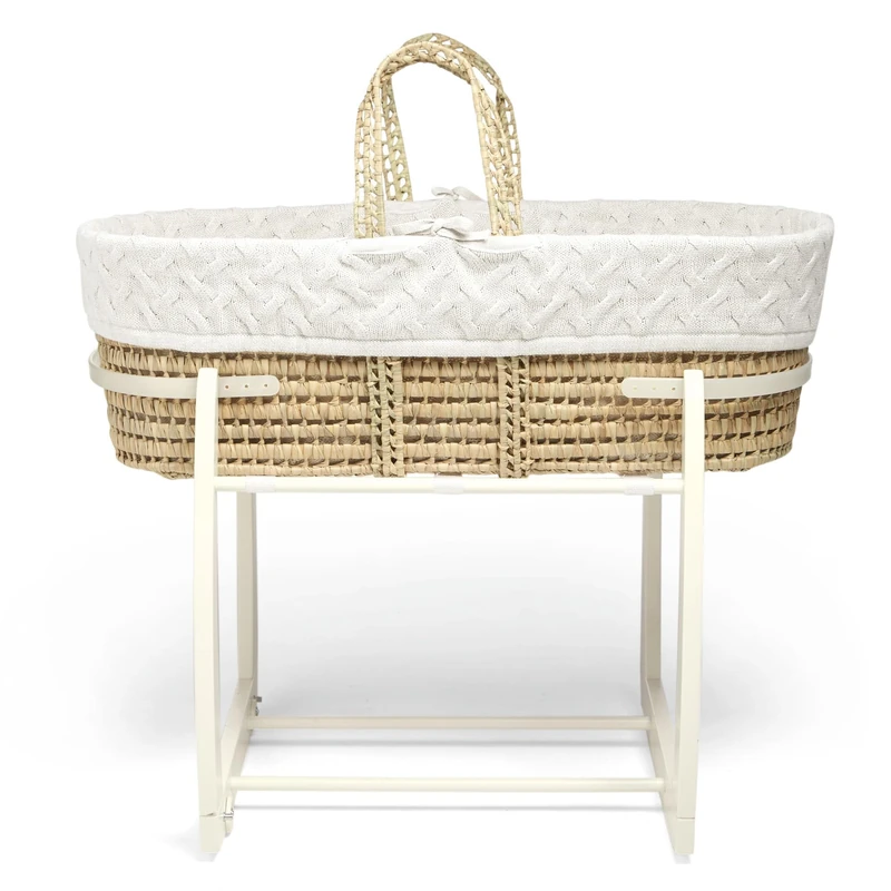 Mamas & Papas Moses Basket - White Cable Knit