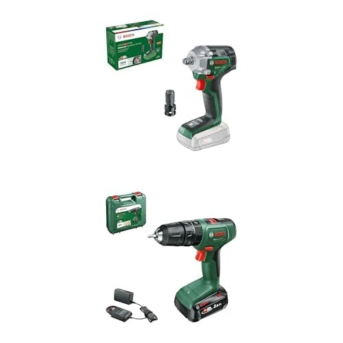 Bosch Cordless Impact Wrench UniversalImpactDrive 18V-350 (Max. Torque: 350 Nm; Hex Adapter; 18 Bolt System; Without Battery) + Bosch Cordless Hammer Drill EasyImpact 18V-38 (1x Battery 2.5 Ah)