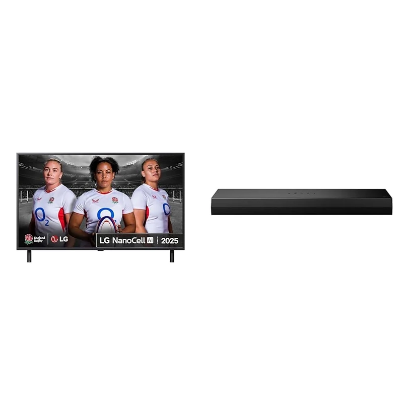 LG 43NANO90A6B (2025) 43-Inch NanoCell AI 4K UHD HDR Smart TV bundle with US20A Bluetooth Soundbar 2.0 Channel