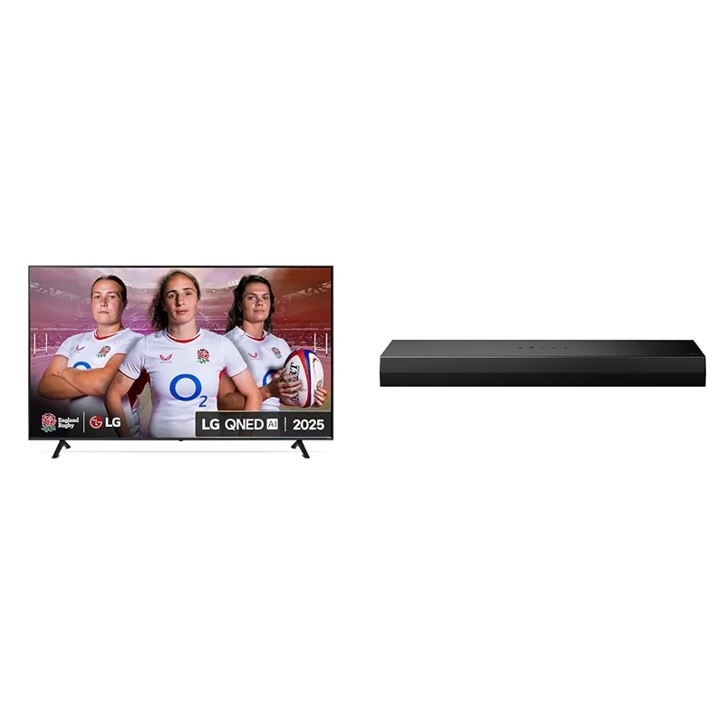 LG 65QNED70A6A (2025) 65-Inch QNED AI 4K UHD HDR Smart TV bundle with US20A Bluetooth Soundbar 2.0 Channel