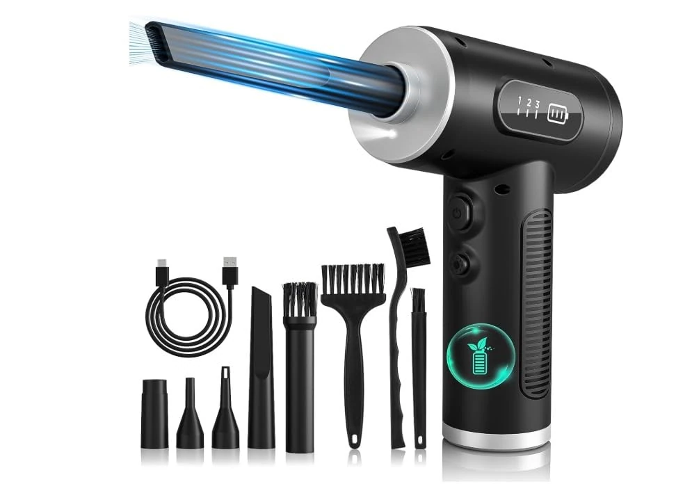 Compressed Air Duster Cleaner for PC, Electric Air Duster Rechargeable, Cordless Reusable Air Blower Duster with LED Light, 3 Gear Digital Air Duster, Replace Canned Air Duster for Laptop, Keyboard