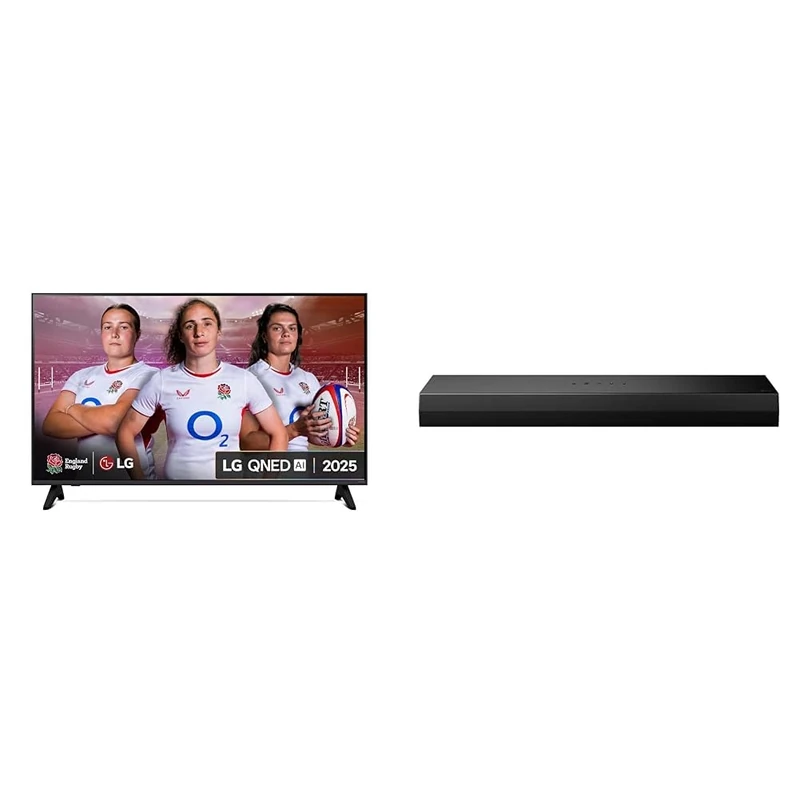 LG 43QNED70A6A (2025) 43-Inch QNED AI 4K UHD HDR Smart TV bundle with US20A Bluetooth Soundbar 2.0 Channel