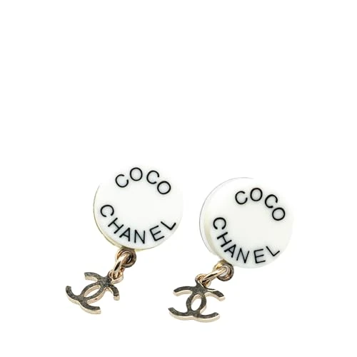 Pre-Loved Gold Plated Acrylic CC Dangle Coco Chanel Push Back Earrings