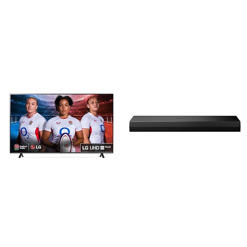 LG 75UR78006LK (2023) 75-Inch Ultra HD HDR Smart TV bundle with US20A Bluetooth Soundbar 2.0 Channel